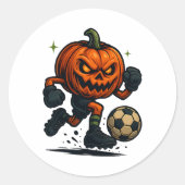 Halloween Scary Pumpkin Showing Soccer Skills Spoo Ronde Sticker (Voorkant)