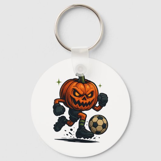 Halloween Scary Pumpkin Showing Soccer Skills Spoo Sleutelhanger (Voorkant)
