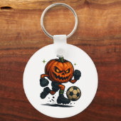 Halloween Scary Pumpkin Showing Soccer Skills Spoo Sleutelhanger (Voorkant)