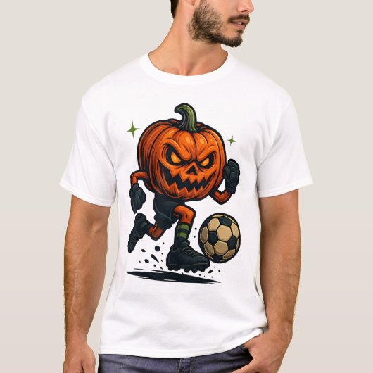 Halloween Scary Pumpkin Showing Soccer Skills Spoo T-shirt (Voorkant)