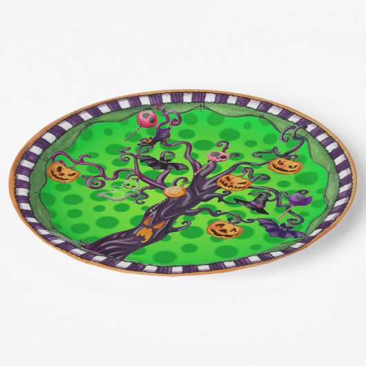 Halloween Scary Pumpkin Tree Papieren Bordje (Gekanteld)