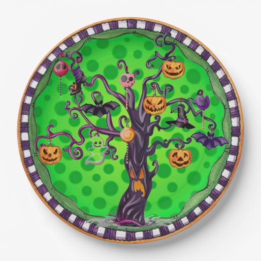 Halloween Scary Pumpkin Tree Papieren Bordje (Voorkant)