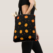 Halloween Scary Pumpkins Jack-o'-Lantern Patroon Tote Bag (Dichtbij)
