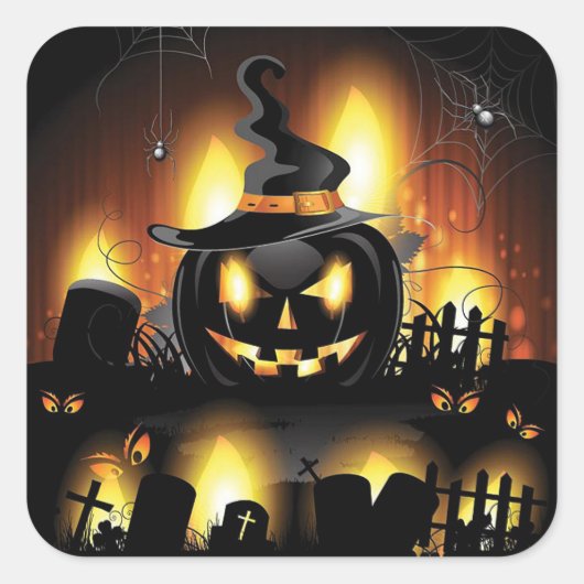 Halloween - Scary Pumpkins w/Pet Vierkante Sticker (Voorkant)