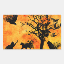 Halloween Scary Scene 10 Blk Cats Bats Ravens Rechthoekige Sticker