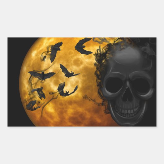 Halloween Scary Scene 12 BLK Skull & Bats Rechthoekige Sticker (Voorkant)