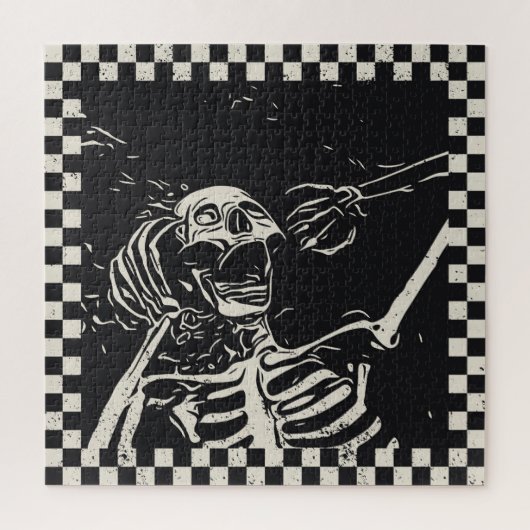 Halloween Scary Skeleton Black White gecheckt Legpuzzel (Verticaal)