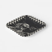 Halloween Scary Skeleton Black White gecheckt Papieren Bordje (Gebogen)