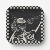 Halloween Scary Skeleton Black White gecheckt Papieren Bordje (Voorkant)