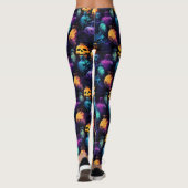 Halloween Scary Skull Sinaasappel Paarse Blauwe Gl Leggings (Achterkant)