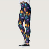 Halloween Scary Skull Sinaasappel Paarse Blauwe Gl Leggings (Links)