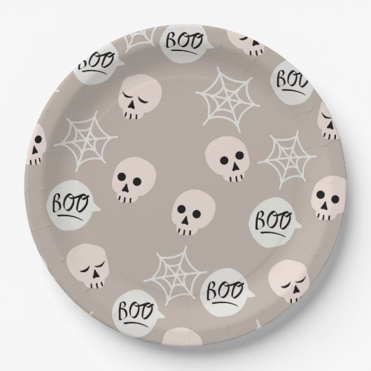 Halloween Scary Skull Spin Patroon Papieren Bordje (Voorkant)