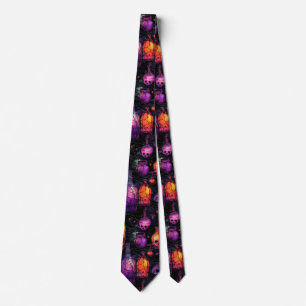Halloween Scary Skulls Paarse Oranje Potion's Stropdas