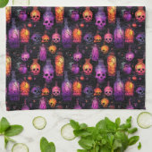 Halloween Scary Skulls Paarse Oranje Potion's Theedoek (Gevouwen)