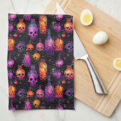 Halloween Scary Skulls Paarse Oranje Potion's Theedoek (Quarter Fold)