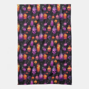 Halloween Scary Skulls Paarse Oranje Potion's Theedoek