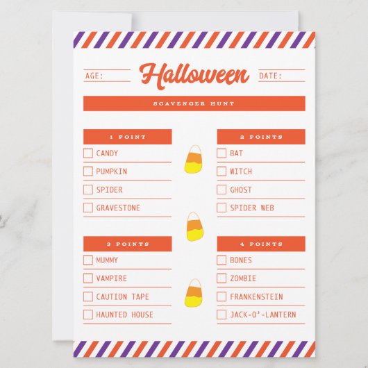 Halloween Scavenger Hunt Checklist Feestdagenkaart (Voorkant)
