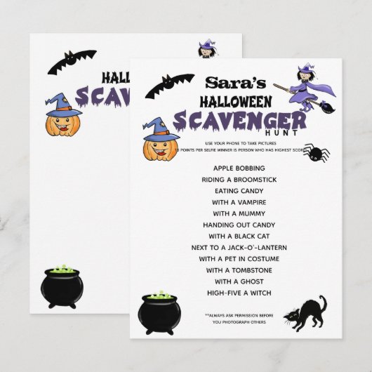 halloween scavenger jachtpartij aankondigingskaart (Voorkant / Achterkant)