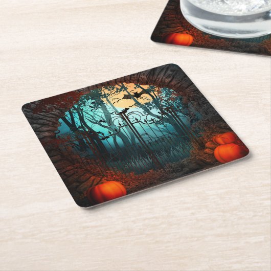 Halloween Scène 2 - poorten Kartonnen Onderzetters (Schuin)