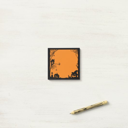 Halloween Scene Black Sinaasappel Post-it® Notes (Op bureau)