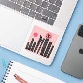 Halloween scène met hek, kraai, volle maan, & pomp sticker (Laptop met iPhone)