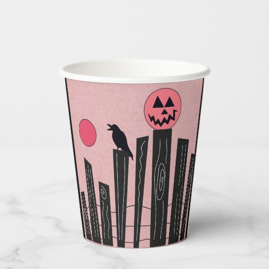 Halloween scène met roze papieren bekers (Achterkant)