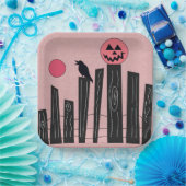 Halloween scène met roze papieren borden papieren bordje (Feest)