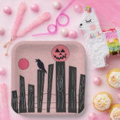 Halloween scène met roze papieren borden papieren bordje (Feest)
