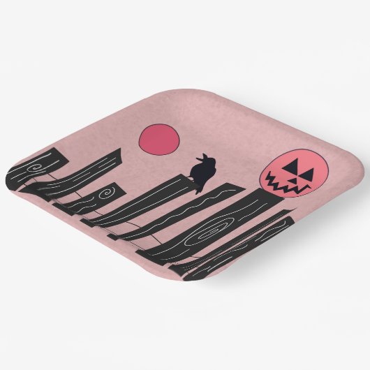 Halloween scène met roze papieren borden papieren bordje (Gebogen)