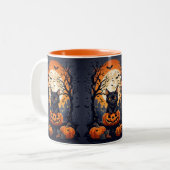 Halloween scène met zwarte katten tweekleurige koffiemok (Voorkant links)
