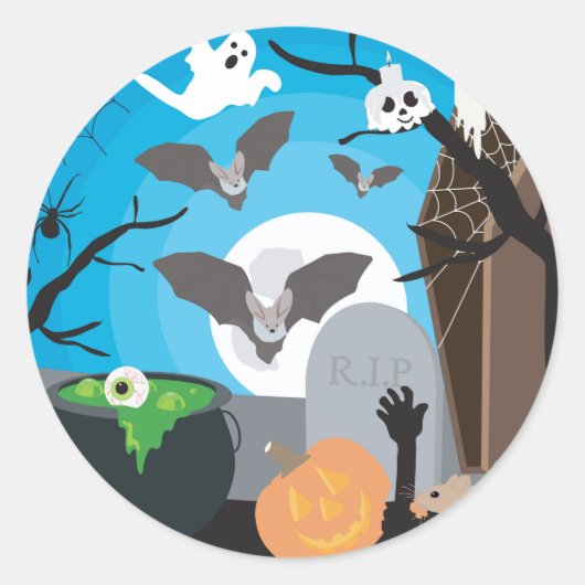 Halloween Scene Ronde Sticker (Voorkant)