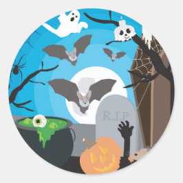 Halloween Scene Ronde Sticker