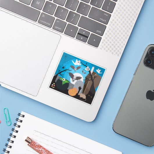 Halloween Scene Sticker (Laptop met iPhone)