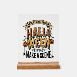 Halloween Scene T-shirt Vintage Gravure Pompoen On Acryl Bord