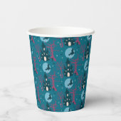 Halloween scène, vliegende heksenroze bomen papieren bekers (Achterkant)