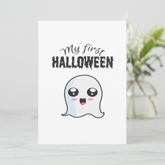 Halloween Schattig Boe Pasgeboren Baby Meisje Eers Feestdagenkaart (Staand voorkant)