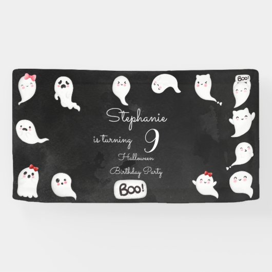 Halloween schattig eng geesten meisje verjaardagsf spandoek (Horizontaal)