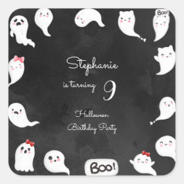 Halloween schattig eng geesten meisje verjaardagsf vierkante sticker