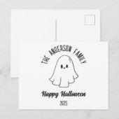 Halloween Schattig Geest Gepersonaliseerde Naam Ja Feestdagenkaart (Voorkant / Achterkant)