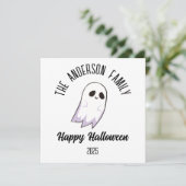 Halloween Schattig Geest Gepersonaliseerde Naam Ja Feestdagenkaart (Staand voorkant)