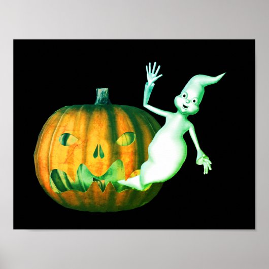 Halloween Schattig Geest Jack O Lantern Poster (Voorkant)