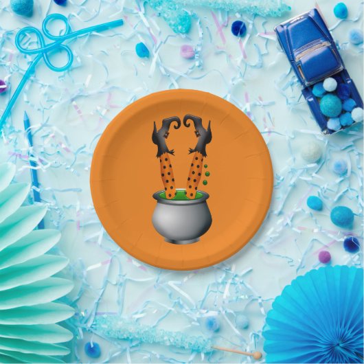 Halloween schattig grappig heks zwart en sinaasapp papieren bordje (Feest)