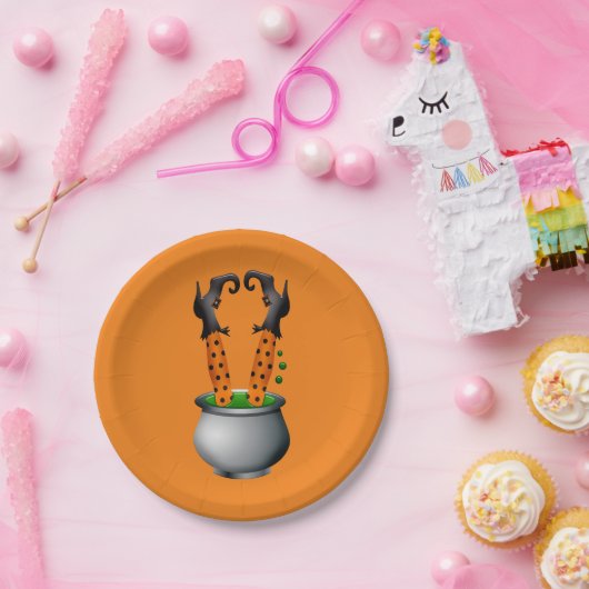 Halloween schattig grappig heks zwart en sinaasapp papieren bordje (Feest)