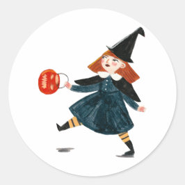 Halloween schattig heks meisje ronde sticker