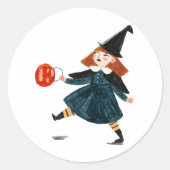 Halloween schattig heks meisje ronde sticker (Voorkant)