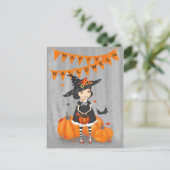 Halloween Schattig Heksje Briefkaart (Staand voorkant)