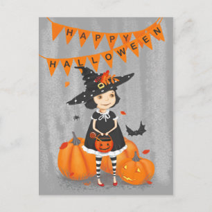 Halloween Schattig Heksje Briefkaart
