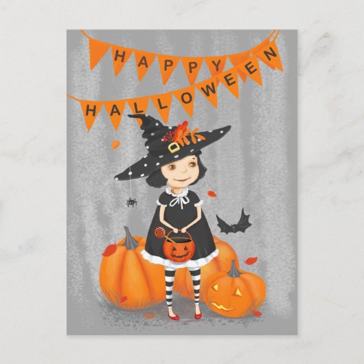 Halloween Schattig Heksje Briefkaart (Voorkant)