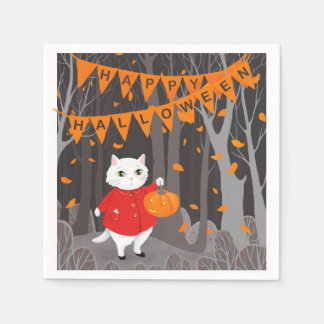 Halloween Schattig Kat & Jack-o-lantaarn Servet