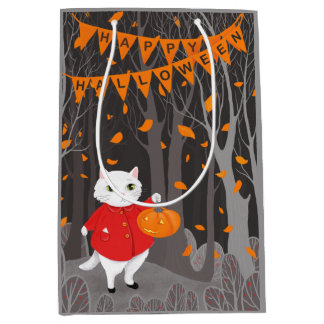 Halloween Schattig Kat & Jack-o'-lantern Pompo Medium Cadeauzakje